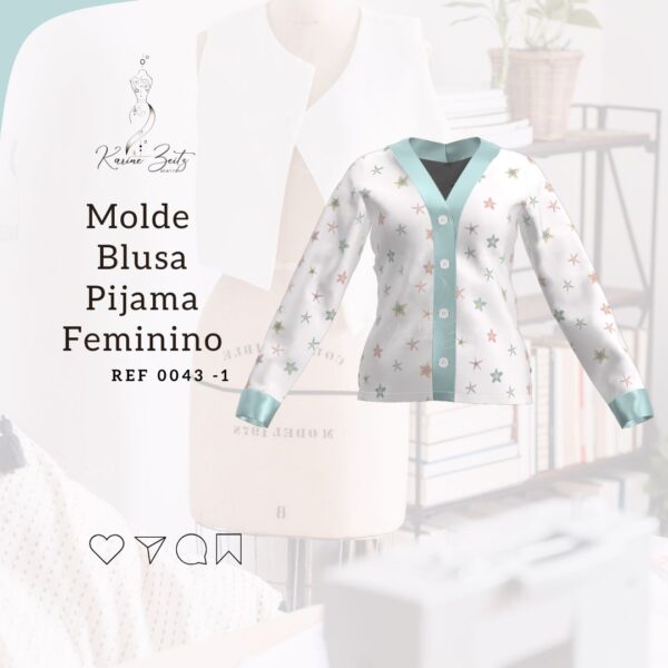 Molde Blusa Pijama Feminino Manga Longa P ao GG - Ref 0043-1