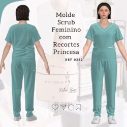 Molde Pijama Cirúrgico Scrub Feminino com recortes - Ref 0262