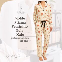 Molde Pijama Longo Gola Xale Malhas com elastano - Ref 0268