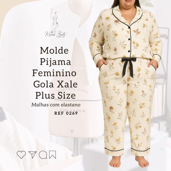 Molde Pijama Longo gola Xale malhas com elastano Plus Size - Ref 0269