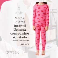 Molde Pijama Infantil Unissex Ajustado c/ punhos para Malhas com elastano - Ref 0173