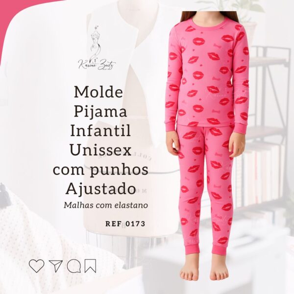 Molde Pijama Infantil Unissex Ajustado c/ punhos para Malhas com elastano - Ref 0173