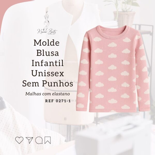 Molde Blusa infantil unissex ajustado malhas com elastano 02 ao 14 Unissex - Ref 0271-1
