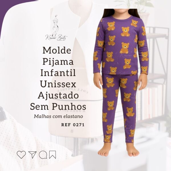 Molde Pijama Infantil Unissex Ajustado s/ punhos para Malhas com elastano - Ref 0271