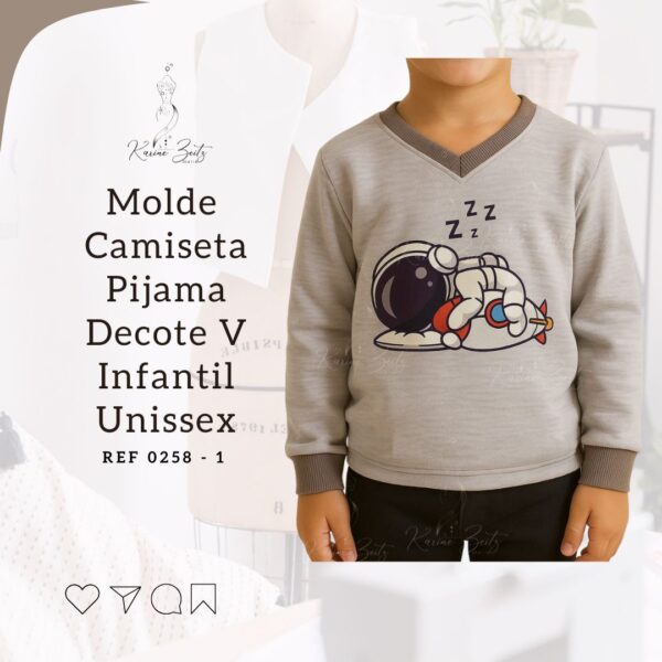 Molde Camiseta Malha decote V Infantil Unissex - Ref 0258-1