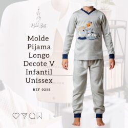 Molde Pijama Longo Malha decote V Infantil Unissex - Ref 0258