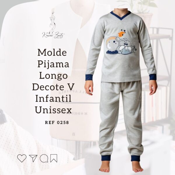 Molde Pijama Longo Malha decote V Infantil Unissex - Ref 0258