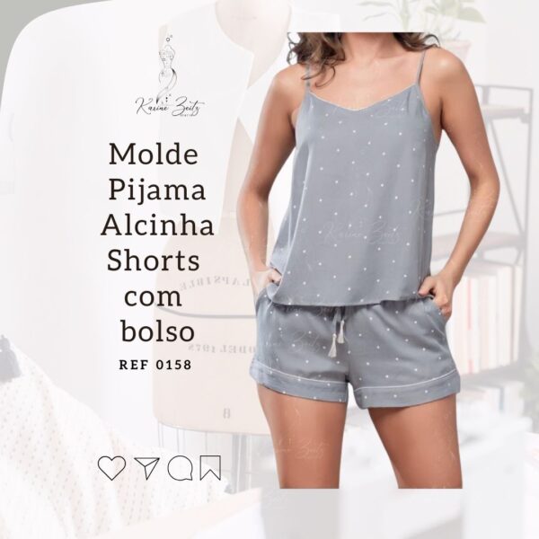 Molde Pijama alcinha shorts com bolsos - Ref 0158