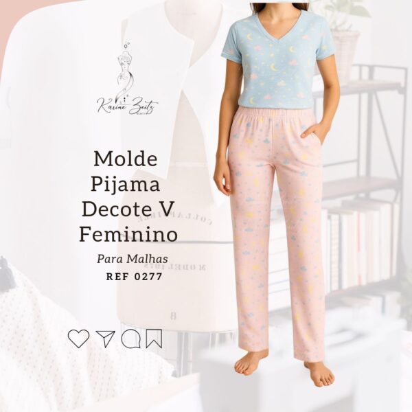 Molde Pijama Longo Malha Feminino Decote V - Ref 0277