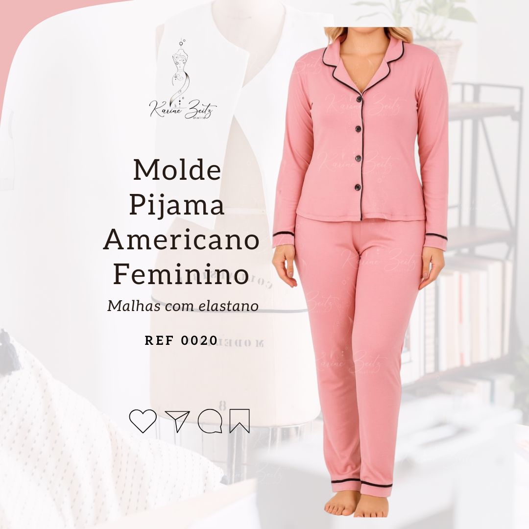 Molde Pijama Americano Longo Feminino Malha com elastano - Ref 0020